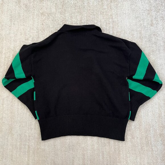 Elan Rugby Stripe V Neck Polo Pullover Sweater L Black Green - Picture 4 of 10